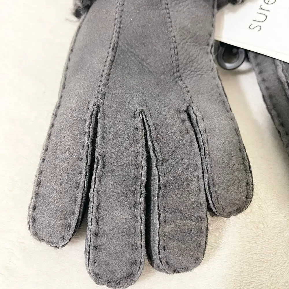 Surell Gray Shearling Lamb Sheepskin Gloves NWT size Medium